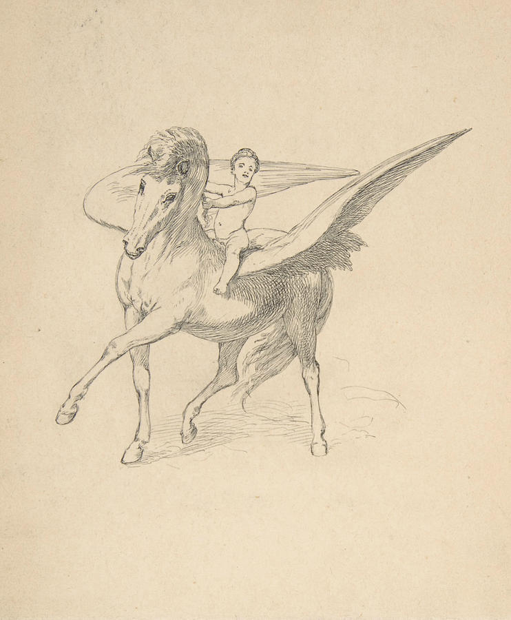 Pegasus and the Young Bellephron Drawing by Max Klinger