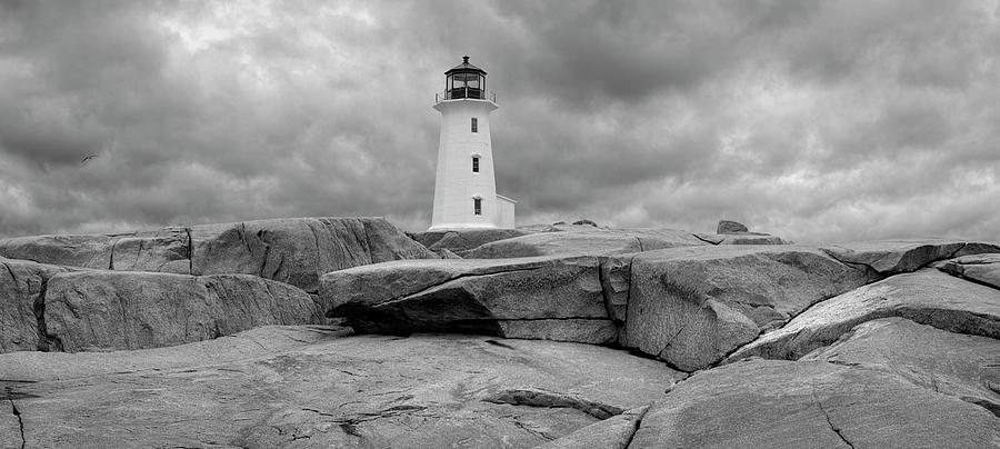 Peggys Cove Lighthouse 2 in Black and White Photograph by Nicola Nobile