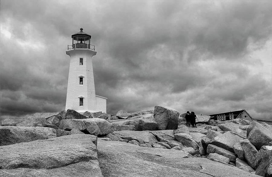 Peggys Cove Lighthouse in Black and White Photograph by Nicola Nobile