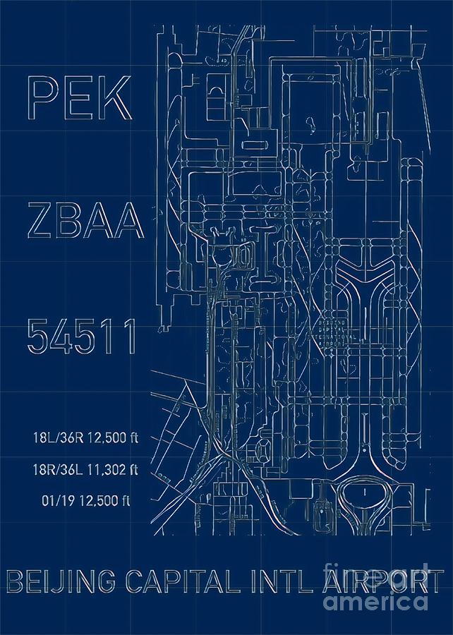 PEK Beijing Capital Airport Blueprint Digital Art by HELGE Art Gallery