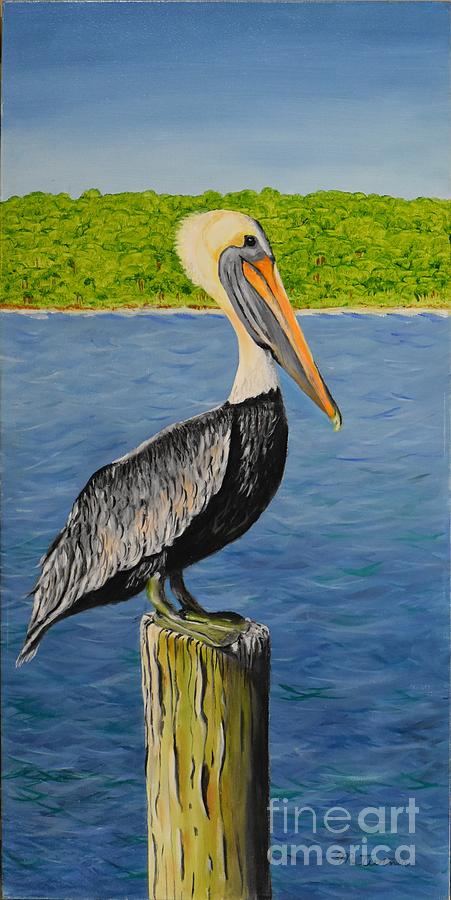 Pelican resting Painting by Melvin Turner