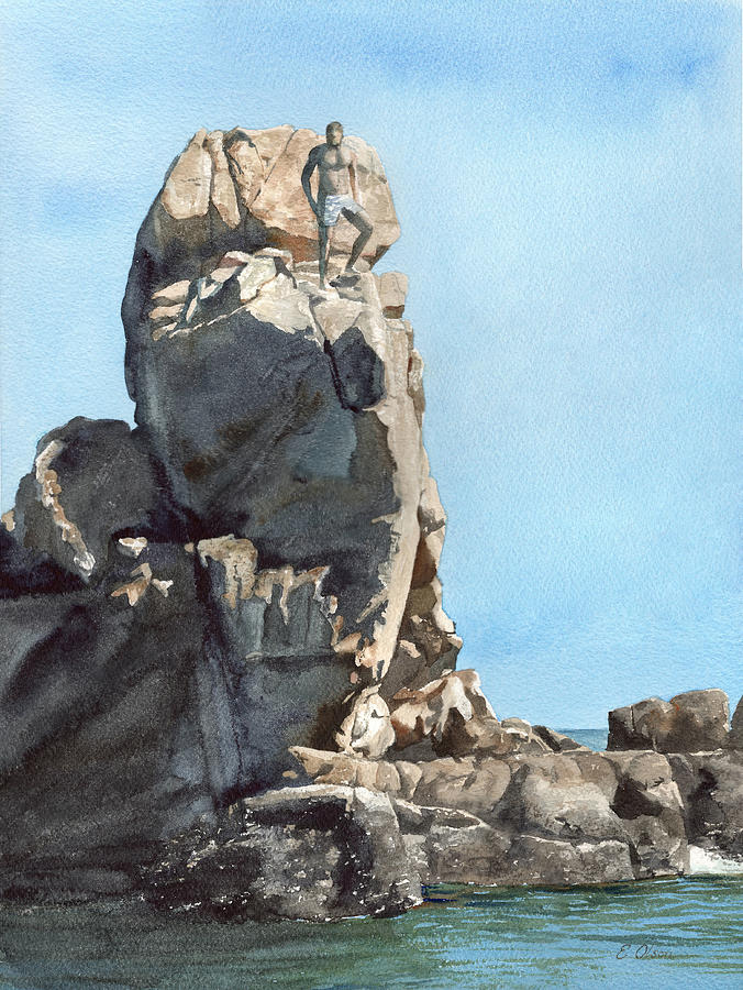 Pelican Rock Painting by Emily Olson