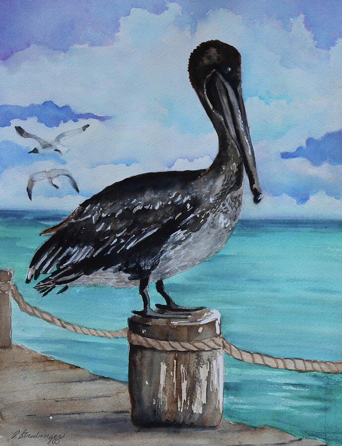 Pelican Sitting On The Dock Painting by Patty Strubinger - Pixels