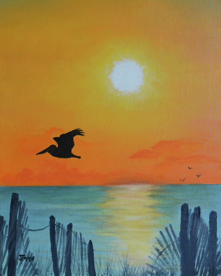 Pelican Sunrise on The Outer Banks Painting by Jimmie Bartlett