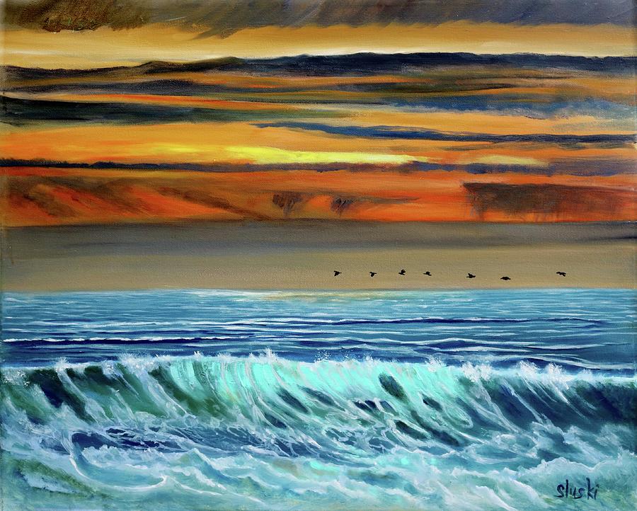 Pelicans Flying Home Painting by Carole Sluski