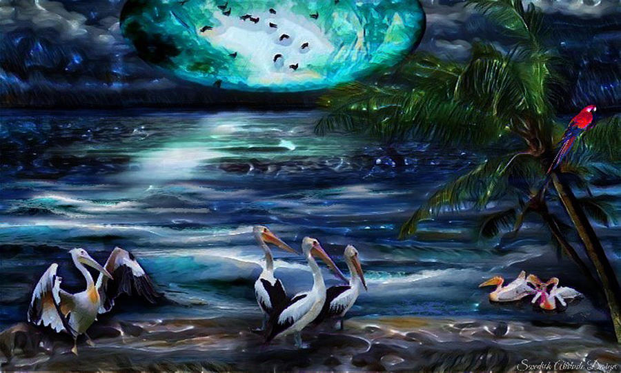 Pelicans On The Shore Digital Art
