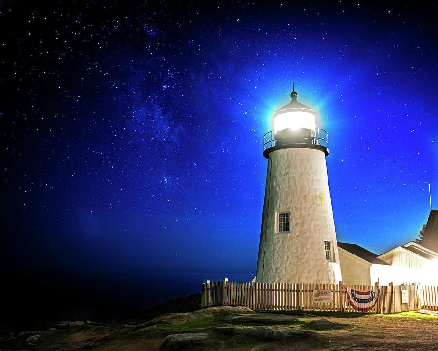 Pemaquid Point Lighthouse Bristol Road Maine Milky Way Photograph by Toby McGuire