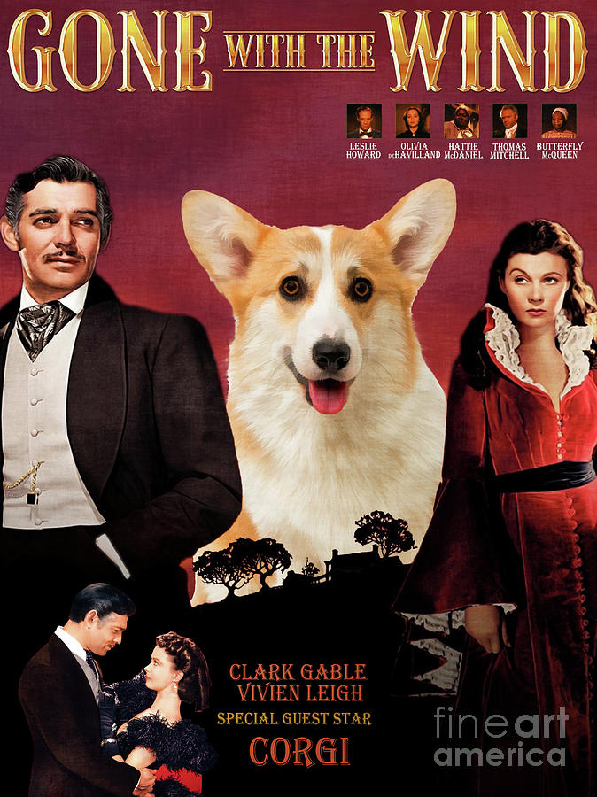 Pembroke Welsh Corgi Art The Gone with the Wind Movie Poster Painting by Sandra Sij