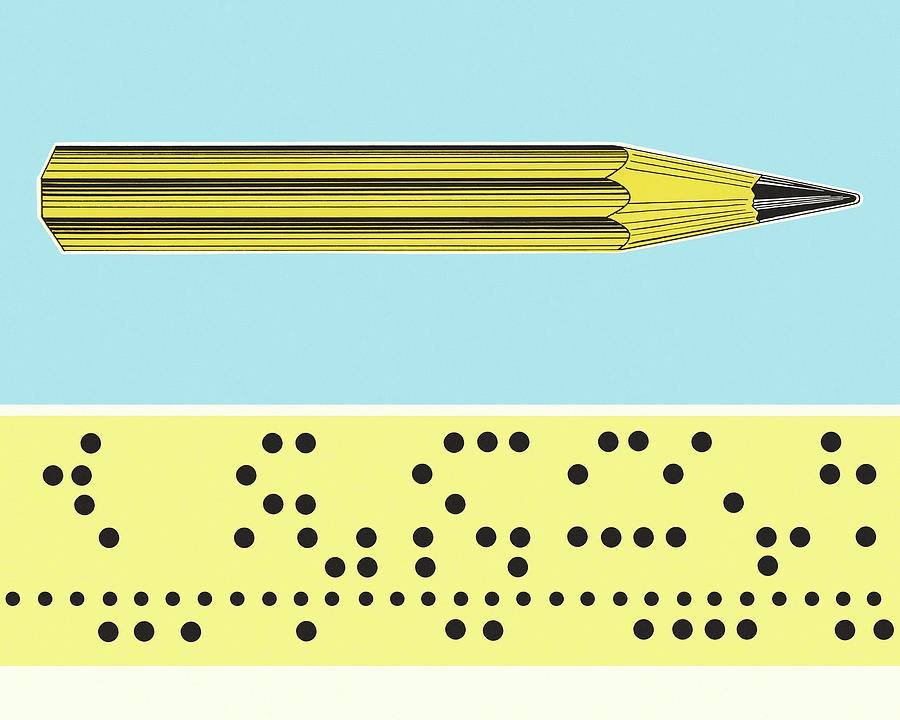 Vintage Drawing - Pencil and Punch Card by CSA Images