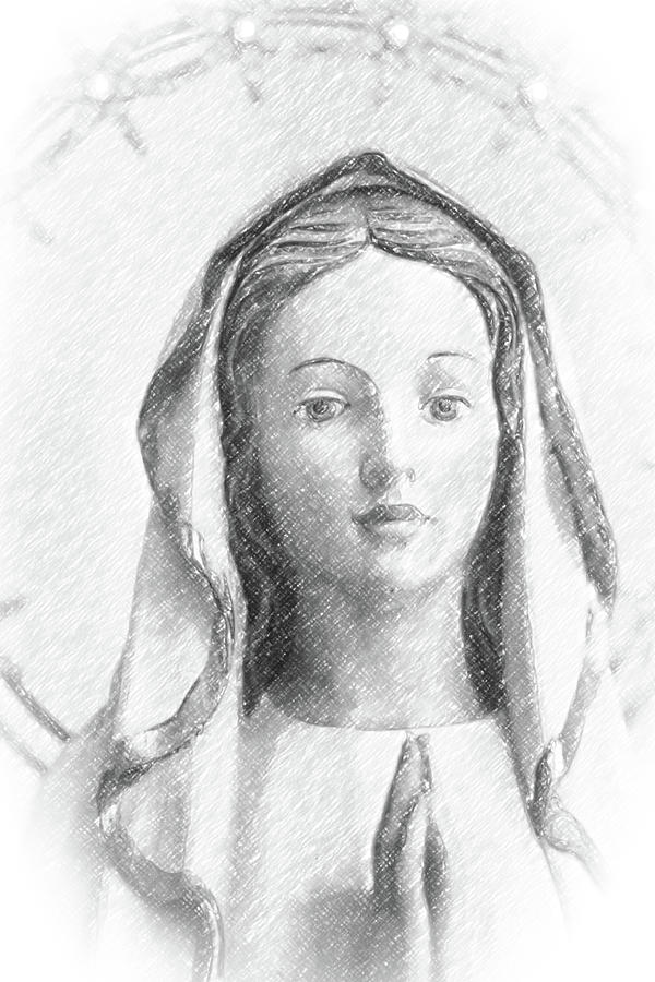 pencil sketch with vignette of Blessed Virgin Mary Photograph by Vivida Photo PC