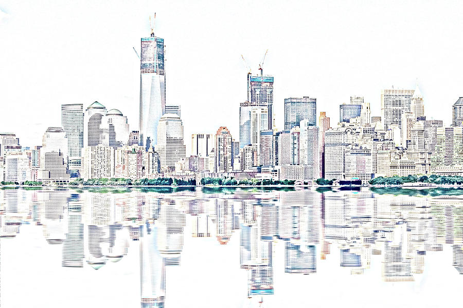 Pencil Sketh Of Manhattan Skyline Photograph