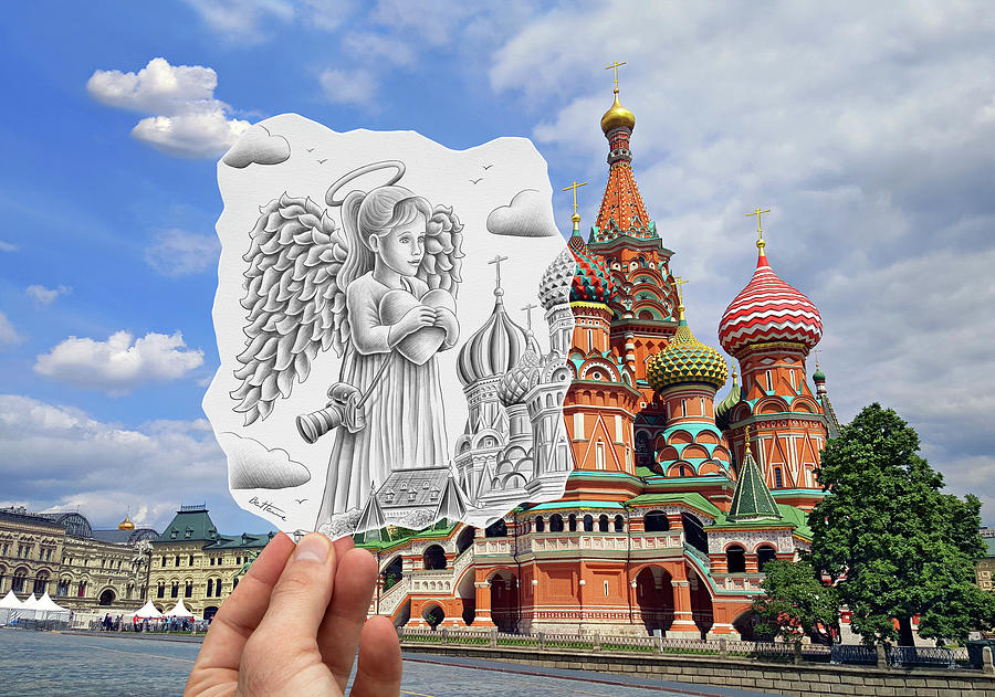 Moscow Photograph - Pencil Vs Camera - Angel At St Basil Cathedral by Ben Heine