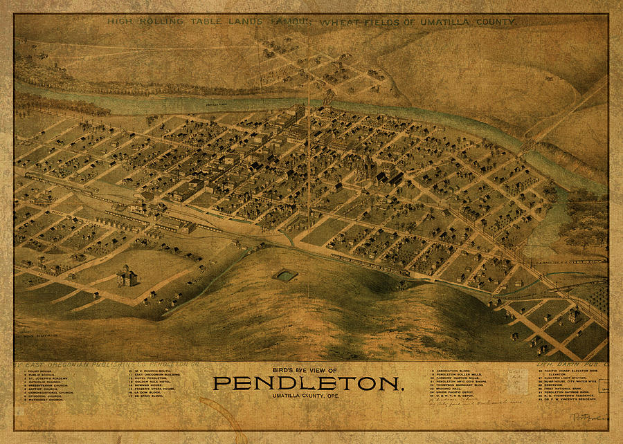 Vintage Mixed Media - Pendleton Oregon Vintage City Street Map 1890 by Design Turnpike