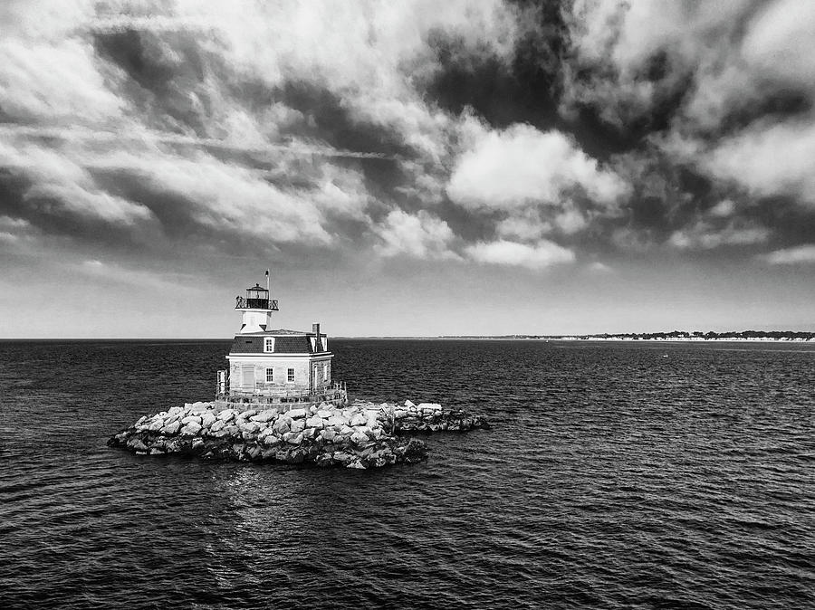 Penfield Reef Lighthouse Black And White Photograph
