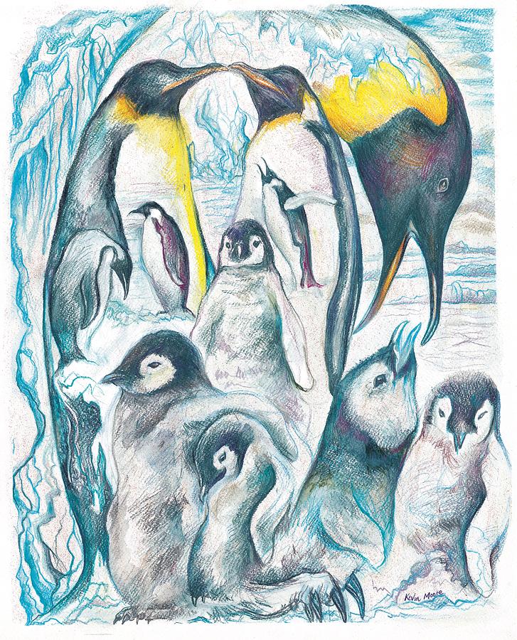 Penguin Family Painting by Kevin Derek Moore