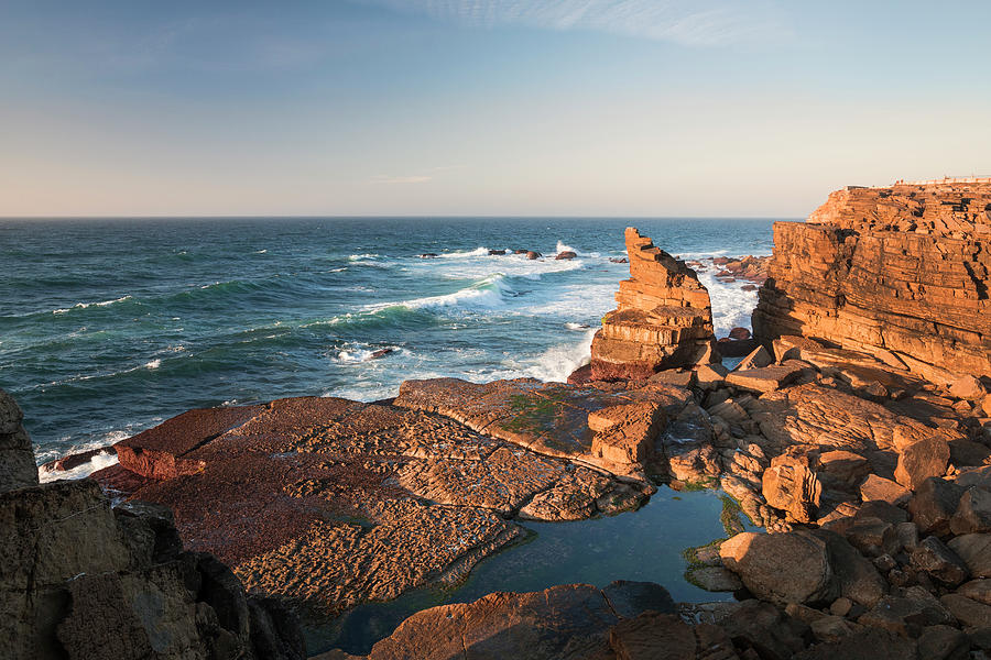 Peniche Rocky Coast With Sea In Sunset, Portugal Photograph by Bastian Linder
