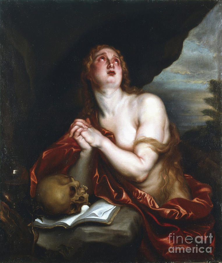 Penitent Magdalene, 17th Century Drawing by Print Collector