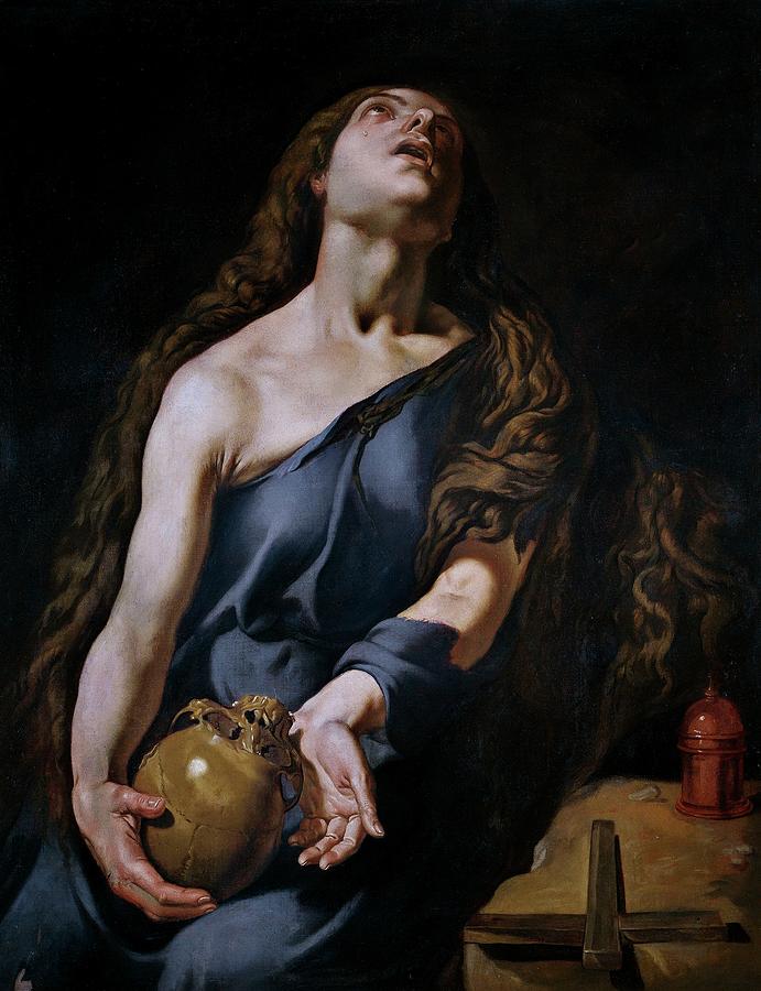 Penitent Magdalene, 17th century, Spanish School, Oil on canvas, 11... Painting by Jeronimo Jacinto de Espinosa -1600-1667-