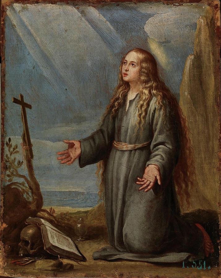 Penitent Magdalene XVII Century Oil On Canvas Painting By   Penitent Magdalene Xvii Century Oil On Canvas Anonymous 