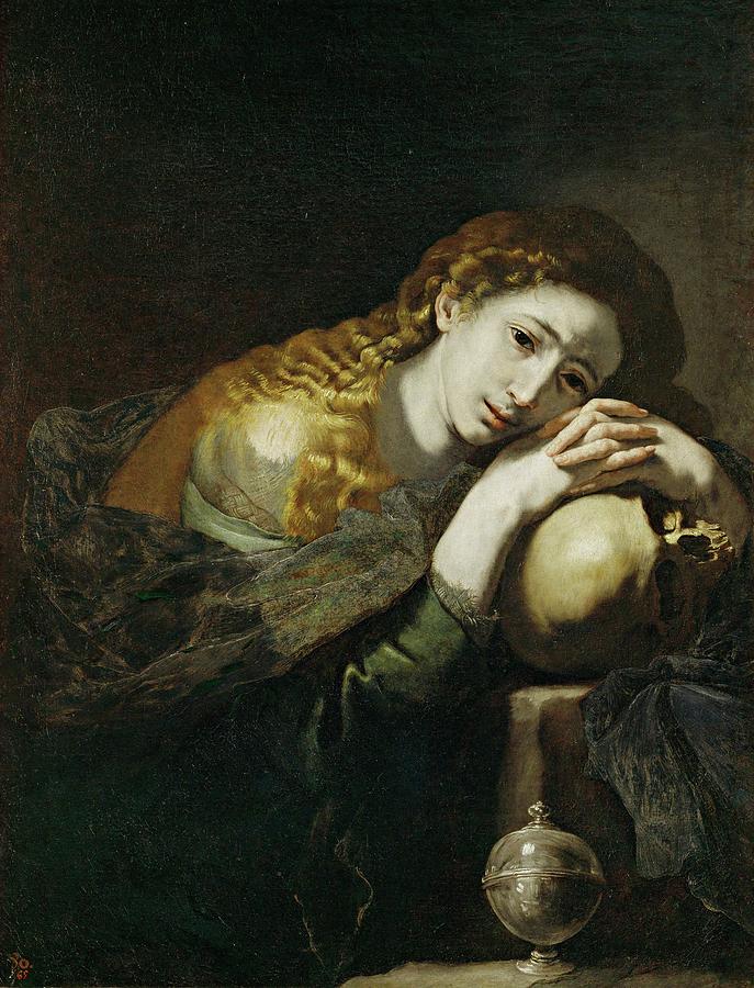 Penitent Mary Magdalene, ca. 1637, Spanish School, Oil on canvas, 97 cm x 66 ... Painting by Jusepe de Ribera -1591-1652-