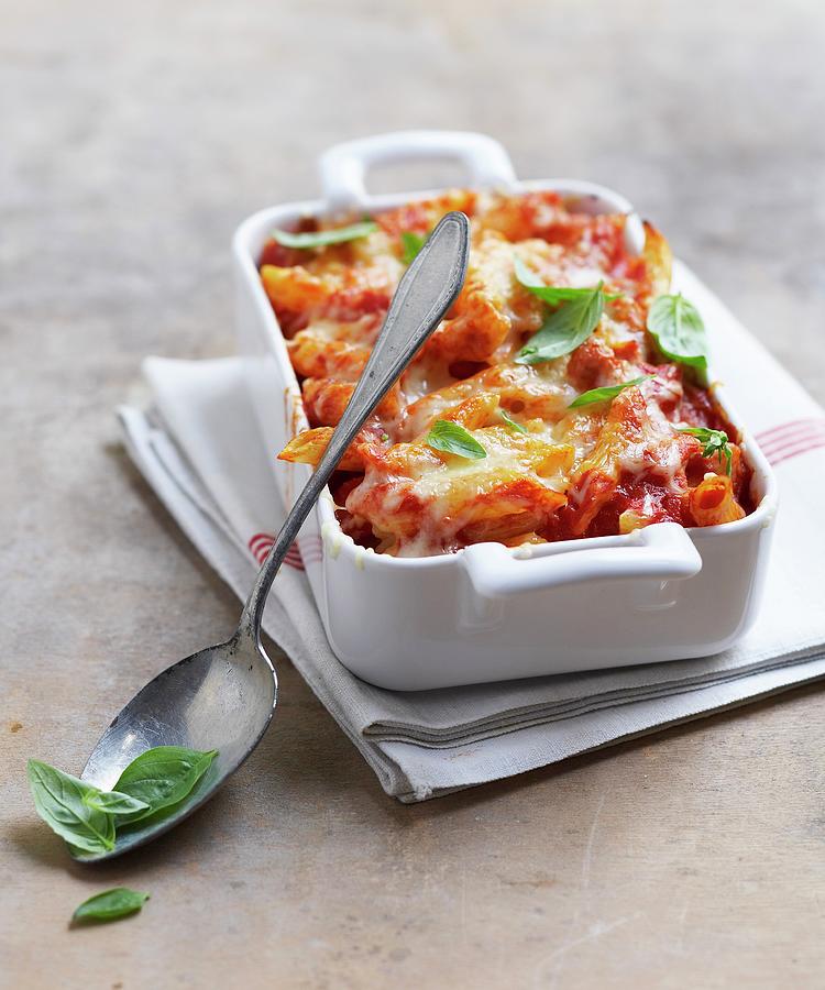 Penne And Tomato Cheese-topped Dish Photograph by Fnot
