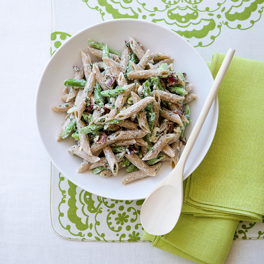 Penne Pasta With Green Beans And Bacon Photograph by Leo Gong