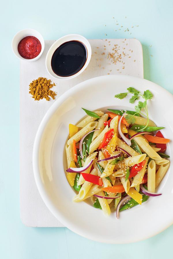 Penne With Asian-style Vegetables Photograph by Stephanie Gayer