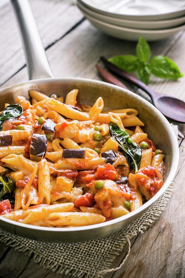 Penne With Cheese, Aubergine And Tomatoes Photograph by Maricruz Avalos Flores