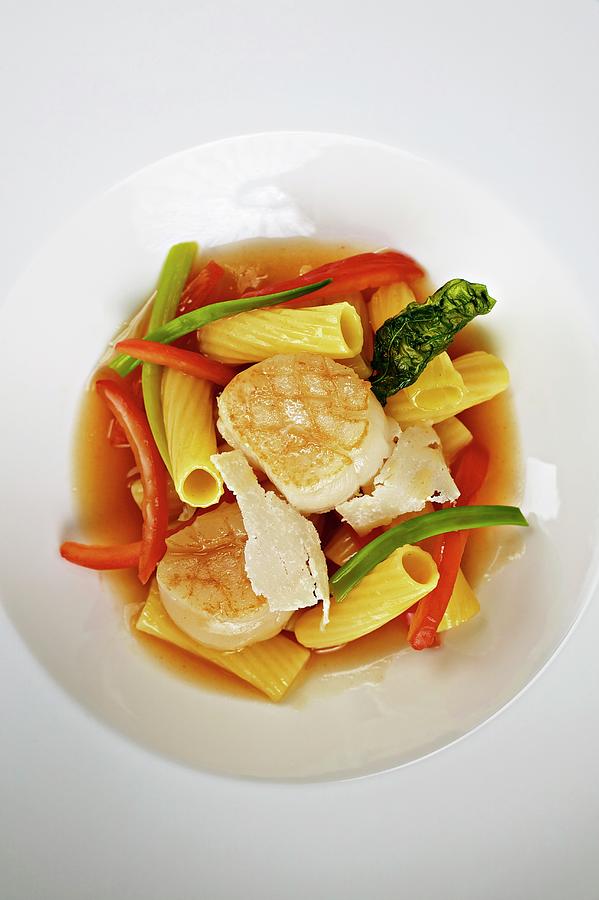 Penne With Scallops And A Tomato Broth Photograph by Herbert Lehmann