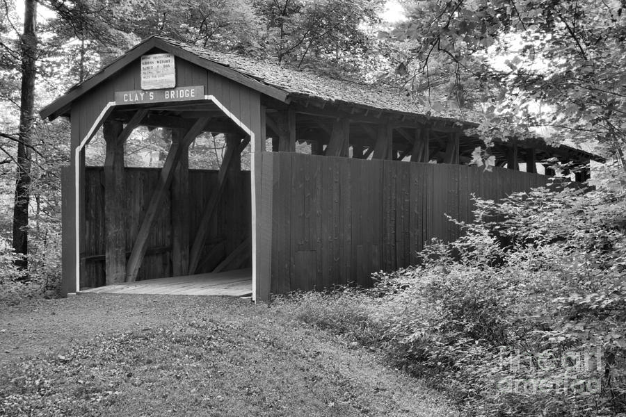 Pennsylvania Clays Covered Bridge Black And White Photograph by Adam Jewell