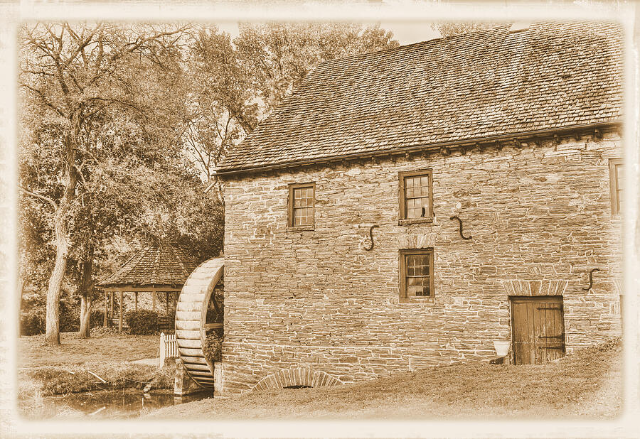 Pennsylvania Country Roads - Herrs Mill at Pequea Creek No. 1B in Sepia - Soudersburg, Pa Photograph by Michael Mazaika