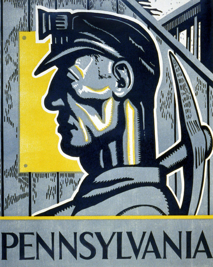 Pennsylvania; Miner Painting by Wpa Pennsylvania; Miner Painting by Wpa
