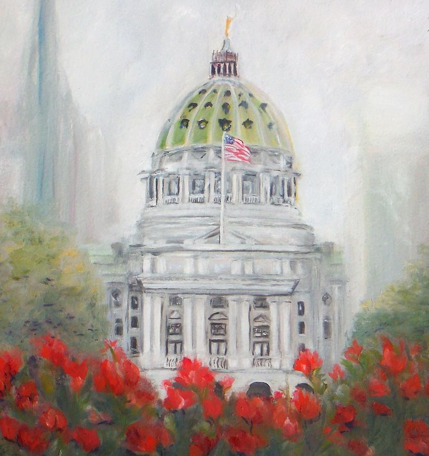 Flower Painting - Pennsylvania State Capitol  by Jacqueline Whitcomb