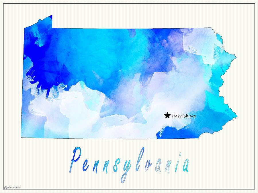 Pennsylvania Watercolor Map Style 4 Painting by Greg Edwards