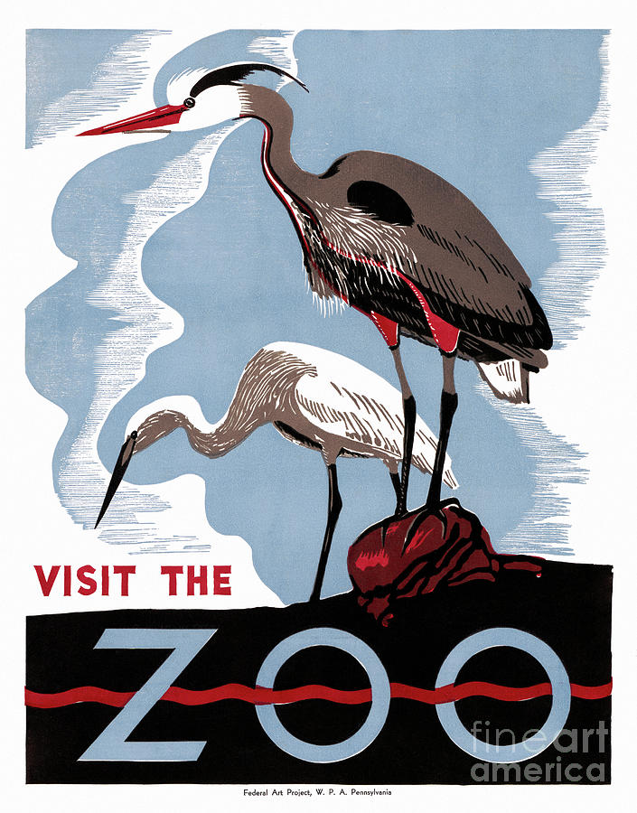 Pennsylvania Zoo Vintage Advertising Poster Restored Drawing