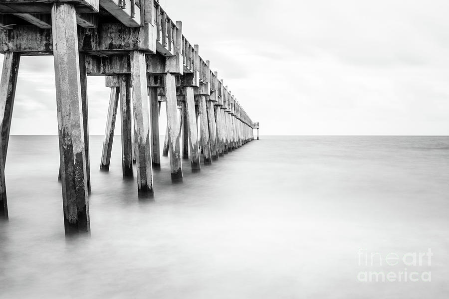 Pensacola Beach Florida Gulf Pier Black and White Photo Photograph by Paul Velgos