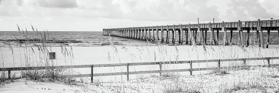 Pensacola Beach Gulf Pier Black and White Panorama Photo Photograph by Paul Velgos