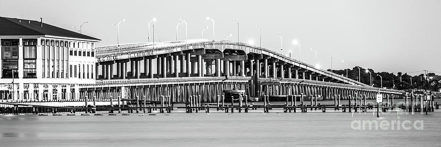 Black And White Photograph - Pensacola Beach Sikes Bridge Black and White Panoramic Photo by Paul Velgos