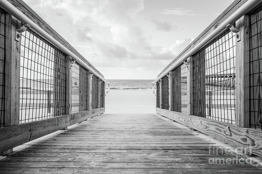 Pensacola Beach Wooden Walkway Black and White Photo Photograph by Paul Velgos