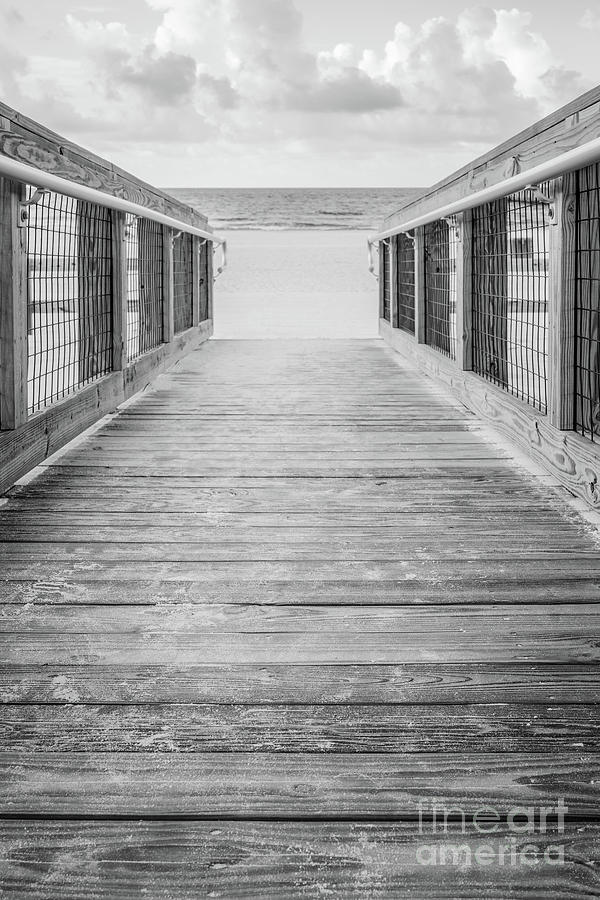 Pensacola Casino Beach Boardwalk Black and White Photo Photograph by Paul Velgos