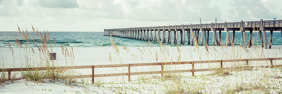 Pensacola Florida Gulf Pier and Beach Fence Panorama Photo Photograph by Paul Velgos