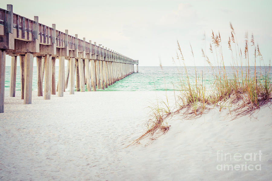 Summer Photograph - Pensacola Florida Gulf Pier and Beach Grass Photo by Paul Velgos