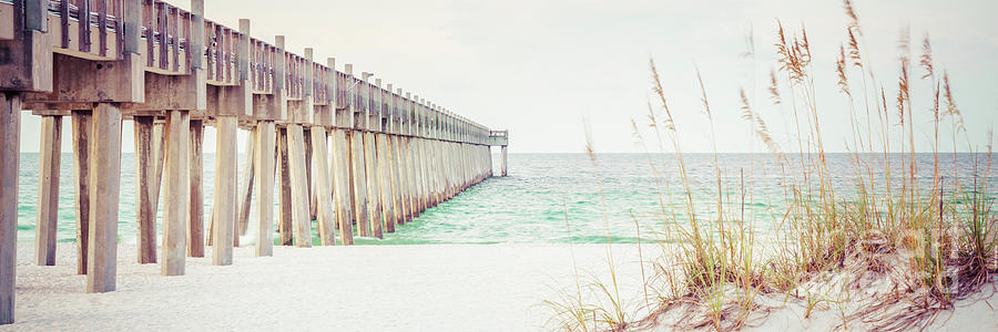 Pensacola Gulf Pier and Beach Grass Panorama Photo Photograph by Paul Velgos