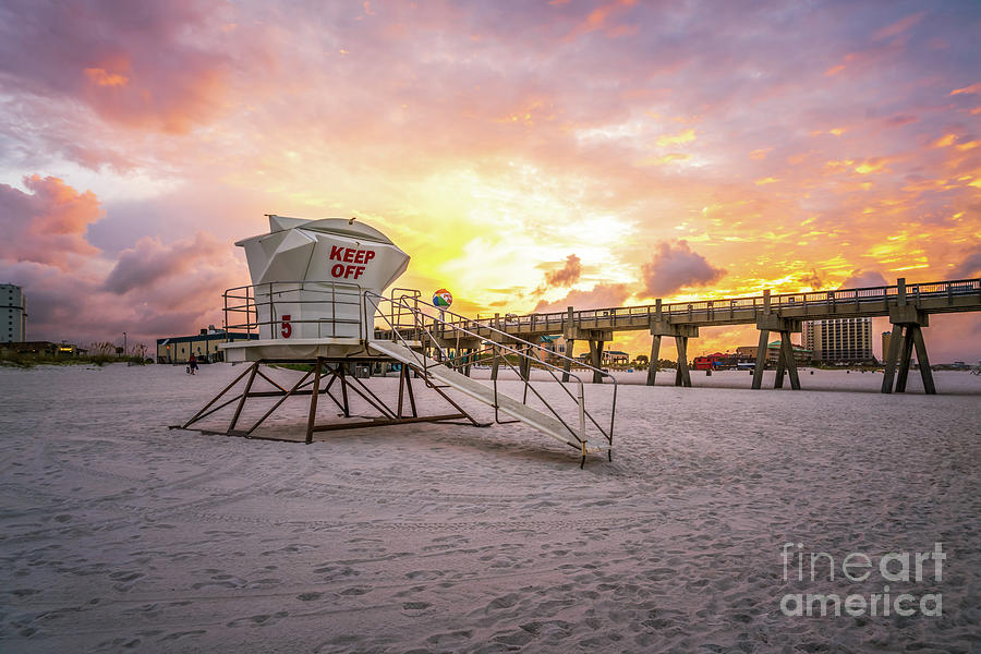 Pensacola Lifeguard Tower Five Sunrise Photo Photograph by Paul Velgos