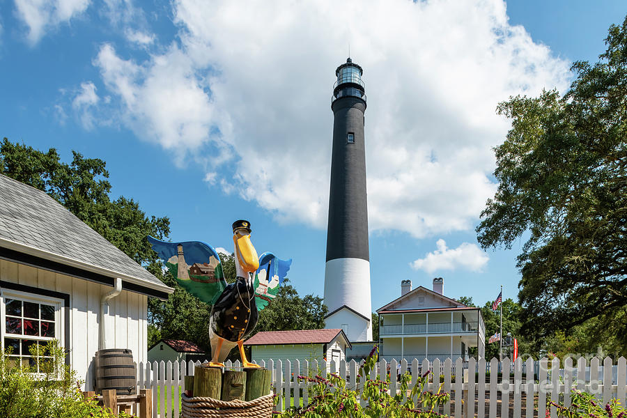 Landmark Photograph - Pensacola Lighthouse with Pelican  by Bee Creek Photography - Tod and Cynthia