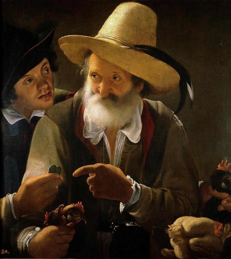 Pensionante de Saraceni / The Bird Seller, 1615-1620, Italian School, Oil on canvas. Painting by Pensionante del Saraceni -fl c 1610-1620-