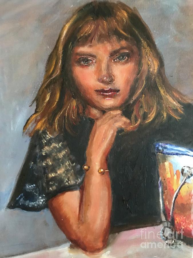 Pensive portrait Painting by Nancy Anton