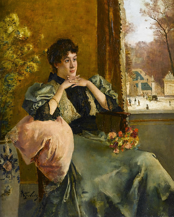 Pensive Woman Near a Window Painting by Alfred Stevens
