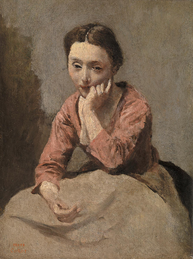 Pensive Young Woman Painting by Jean-Baptiste-Camille Corot