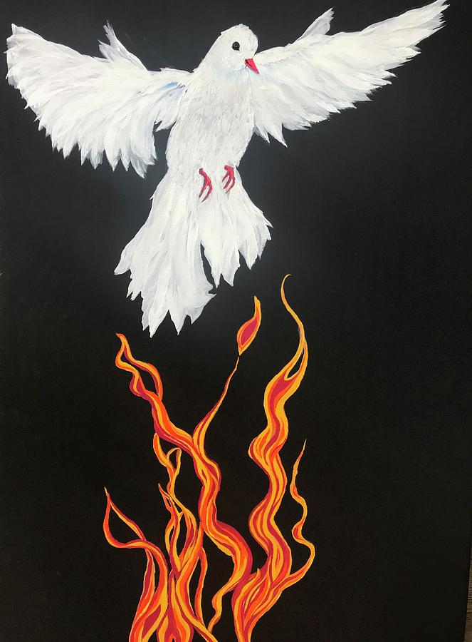 Dove and Flame Painting by Lil Taylor